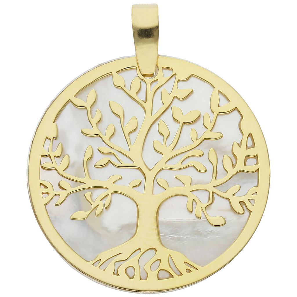 COLGANTE ARBOL DE LA VIDA NACAR + PLATA CHAPADA ORO - 40MM