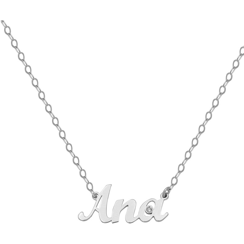 COLGANTE NOMBRE ORO BLANCO 18KL + DIAMANTE