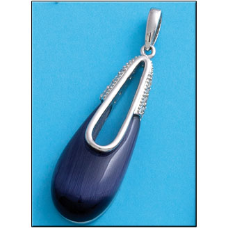 COLGANTE OJO DE GATO AZUL PLATA 925MM