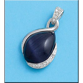 COLGANTE OJO DE GATO AZUL PLATA 925MM