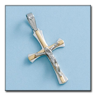 CRUZ EN ORO DE 18KL CON CRISTO BICOLOR