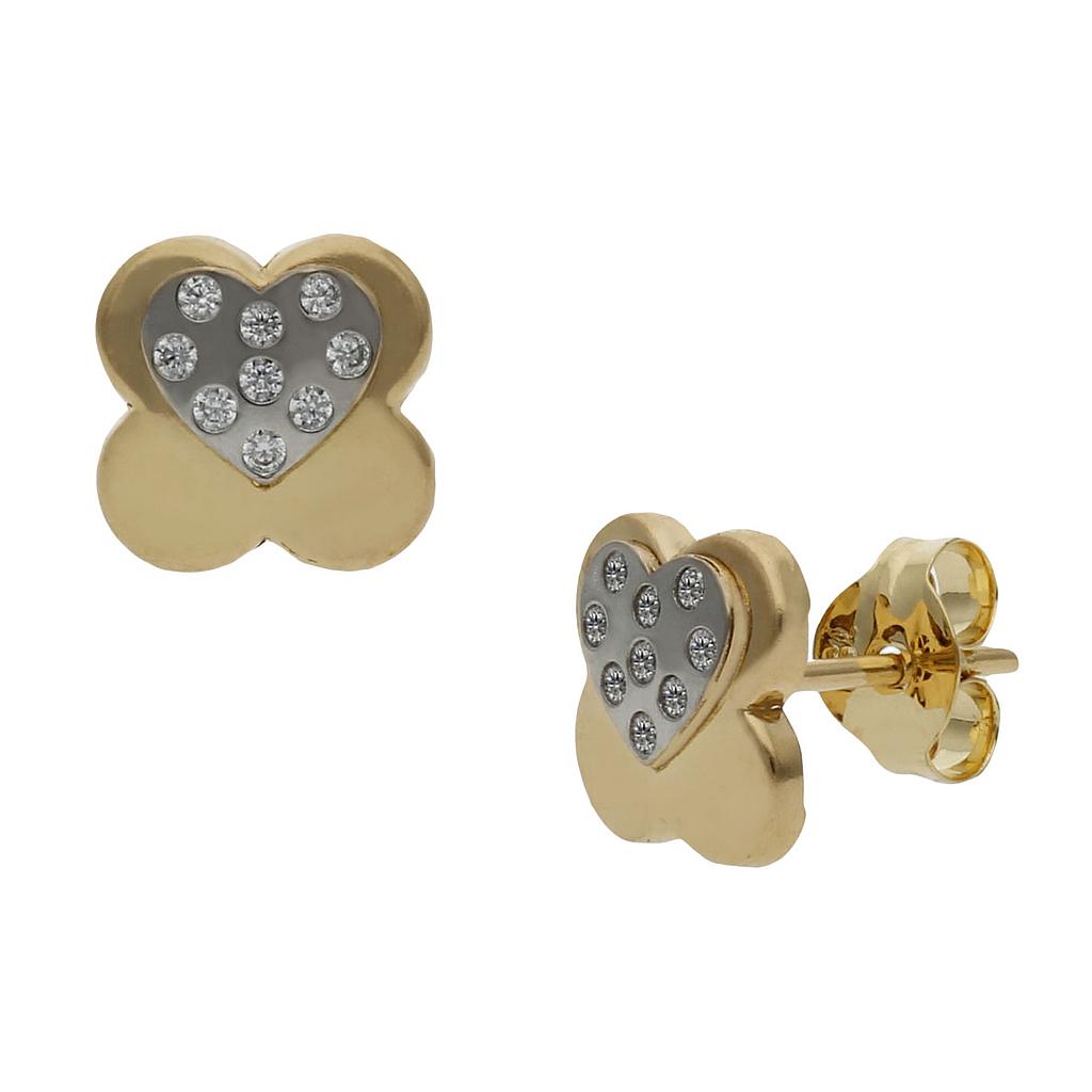 PENDIENTES BICOLOR FLOR ORO 18KL - 7x7MM