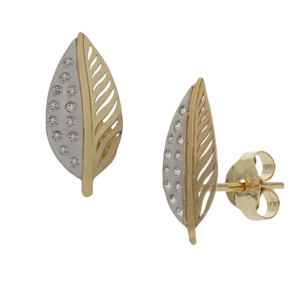 PENDIENTES BICOLOR HOJA ORO 18KL - 6x13MM