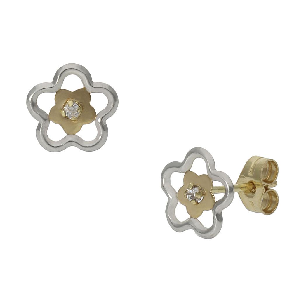 PENDIENTES BICOLOR ORO 18KL FLOR - 8MM