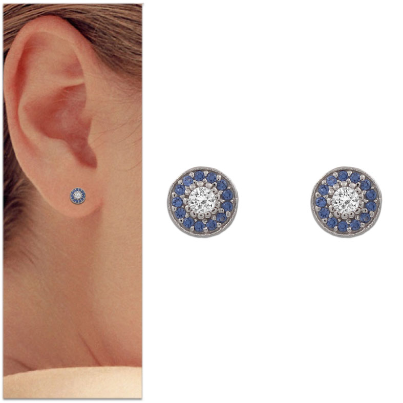 PENDIENTES CIRCULO ORO BLANCO 18KL AZUL