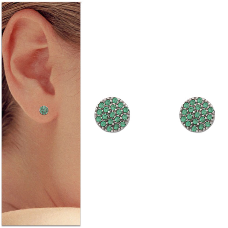 PENDIENTES CIRCULO ORO BLANCO 18KL VERDE