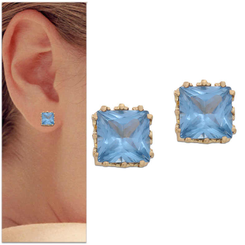 PENDIENTES CORONA ORO 18KL AGUA MARINA