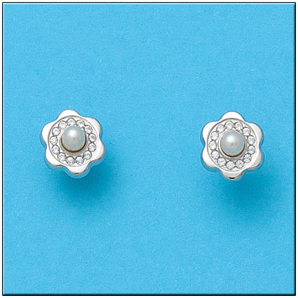PENDIENTES FLOR EN ORO BLANCO 18KL