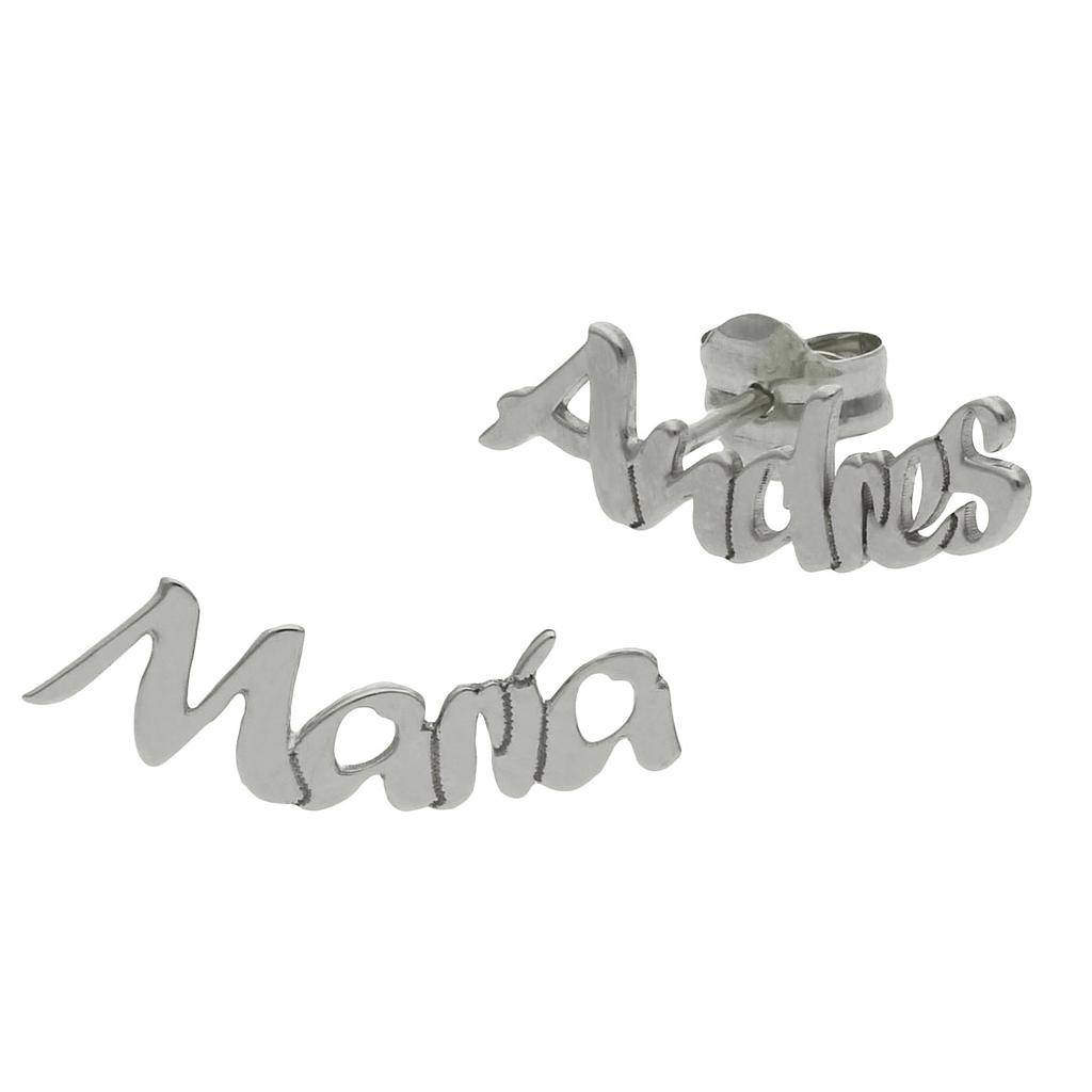 PENDIENTES NOMBRE ORO BLANCO 18KL