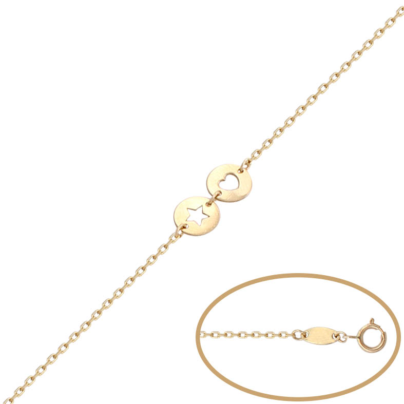 PULSERA ESTRELLA Y CORAZON ORO 18KL