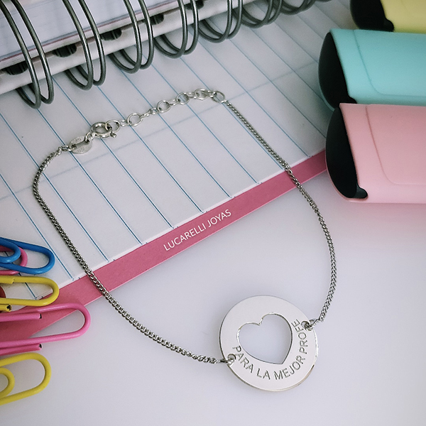 PULSERA PLATA 925MM CORAZON + FRASE - 20MM