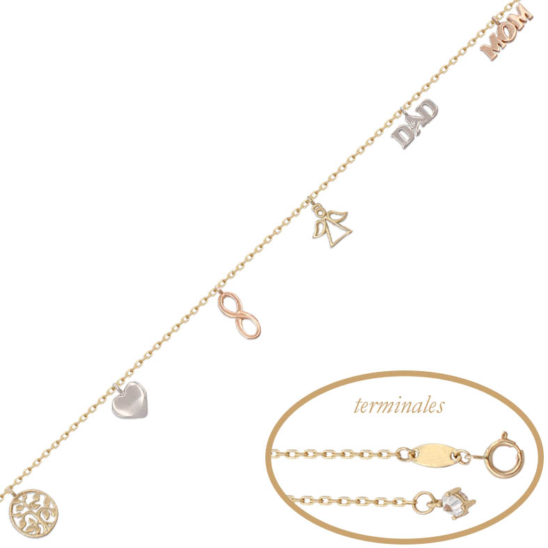 PULSERA TRICOLOR ABALORIOS ORO 18KL 