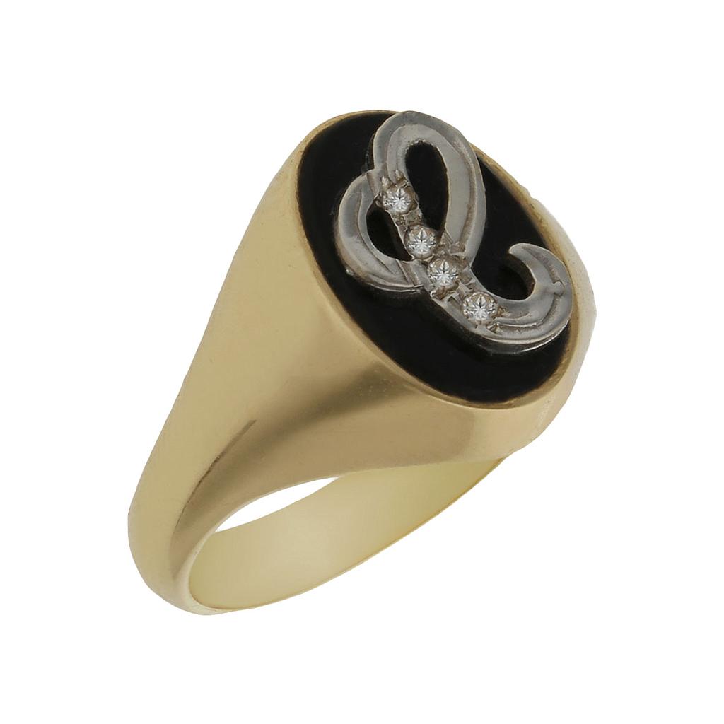 SELLO ORO BLANCO 18KL ONIX LETRA